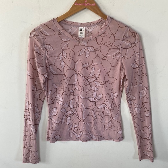 JoyLab mesh long sleeve floral top, Color: Rose Taupe Pink athletic top, Size M - Picture 3 of 8